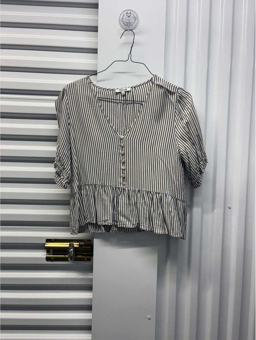 Madewell Women’s Large Madewell Blue White Striped Short Sleeve Blouse Viscose